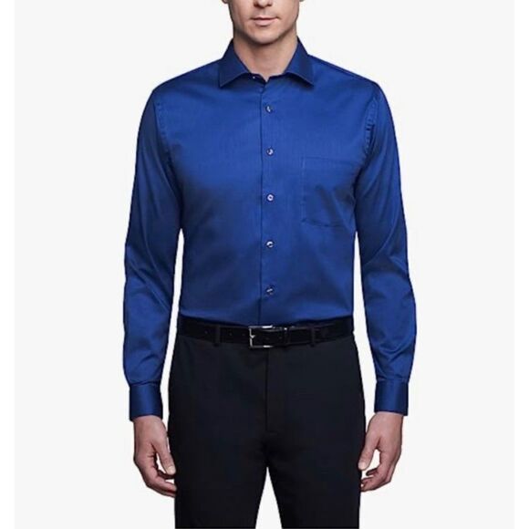 Van Heusen Blue Lux Sateen Regular Fit Men’s Long Sleeve Shirt Size 17 (23-33) - Picture 1 of 11